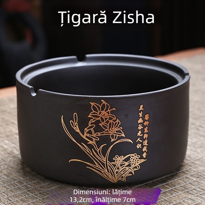 Cenușar ceramic cu capac, gravat, model standard, marca Kuncheng