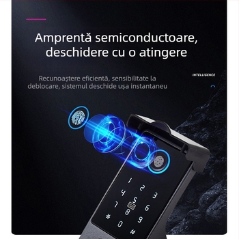 Încuietoare inteligentă exterior pentru ușă cu amprentă și deblocare dublă (Model: T20; Capacitate stocare amprente: 100; Timp scanare: <1 s; Rată recunoaștere falsă: <0.001%; Temperatură de operare: -20…70°C)