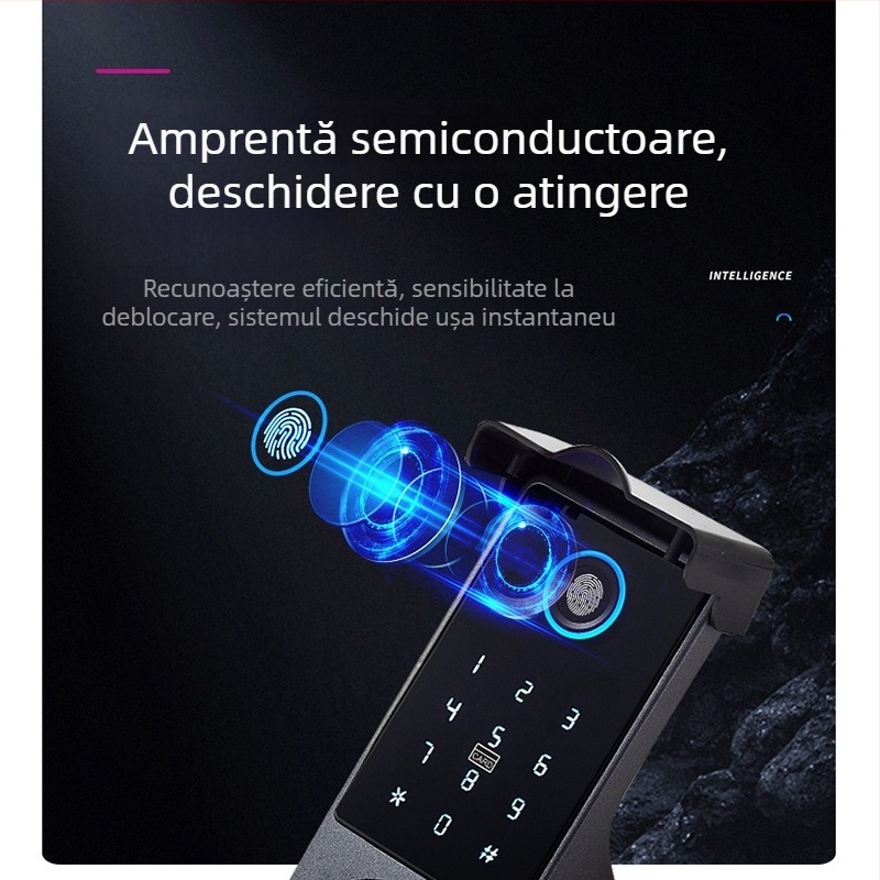 Încuietoare inteligentă exterior pentru ușă cu amprentă și deblocare dublă (Model: T20; Capacitate stocare amprente: 100; Timp scanare: <1 s; Rată recunoaștere falsă: <0.001%; Temperatură de operare: -20…70°C)
