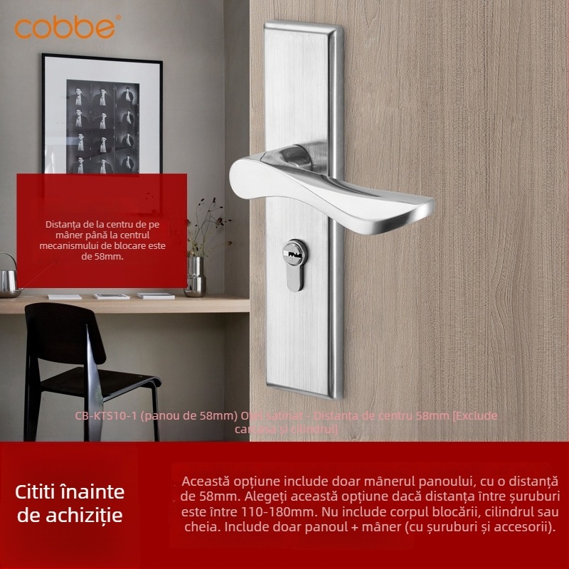 Cabe CB-KTS10 Încuietoare pentru ușă de dormitor - Oțel inoxidabil, tip încuietoare încastrată, stil modern minimalist