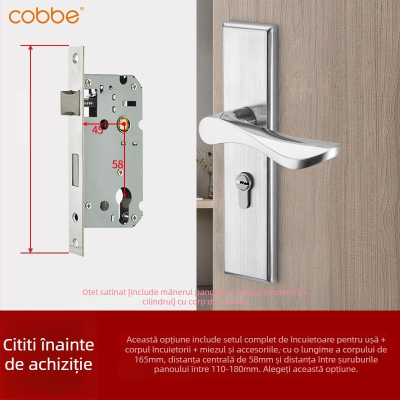Cabe CB-KTS10 Încuietoare pentru ușă de dormitor - Oțel inoxidabil, tip încuietoare încastrată, stil modern minimalist
