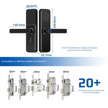 GM1 Lacăt Inteligent cu Amprentă și WiFi pentru Ușa din Lemn, PIN și Deblocare de la Distanță