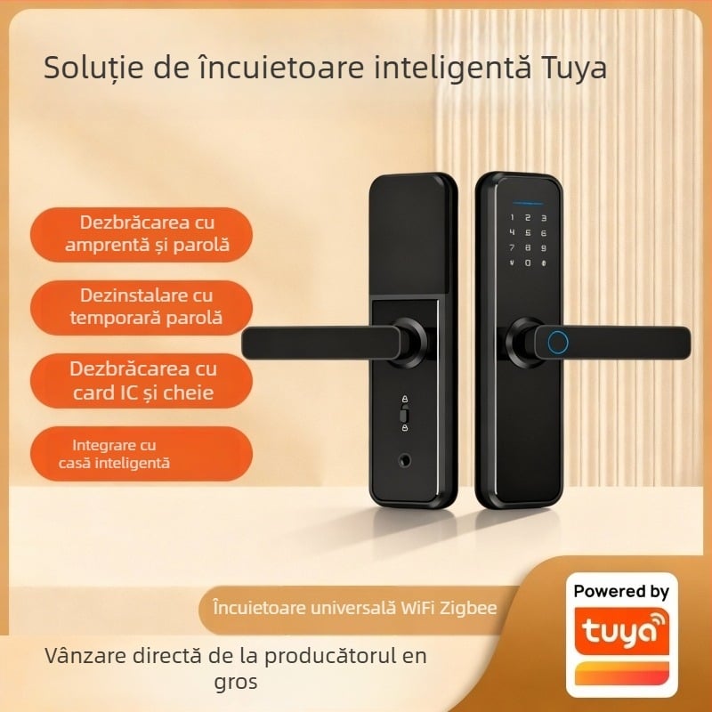 GM1 Lacăt Inteligent cu Amprentă și WiFi pentru Ușa din Lemn, PIN și Deblocare de la Distanță