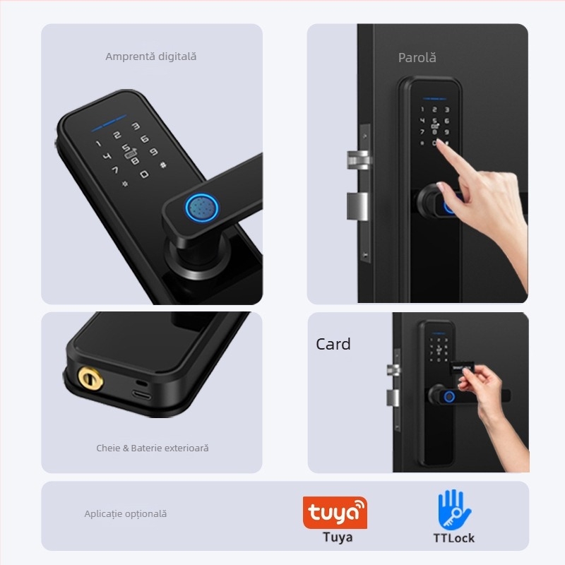 GM1 Lacăt Inteligent cu Amprentă și WiFi pentru Ușa din Lemn, PIN și Deblocare de la Distanță
