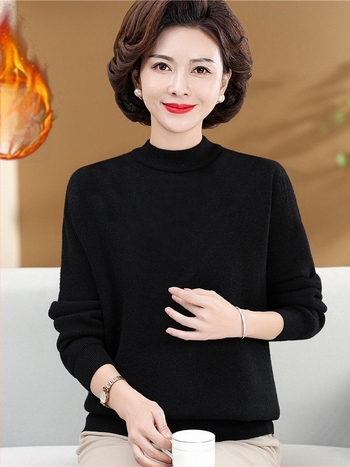 Pulover damă cu căptușeală de fleece și guler semiînalt (croială lejeră, mâneci lungi, poliester >95%)