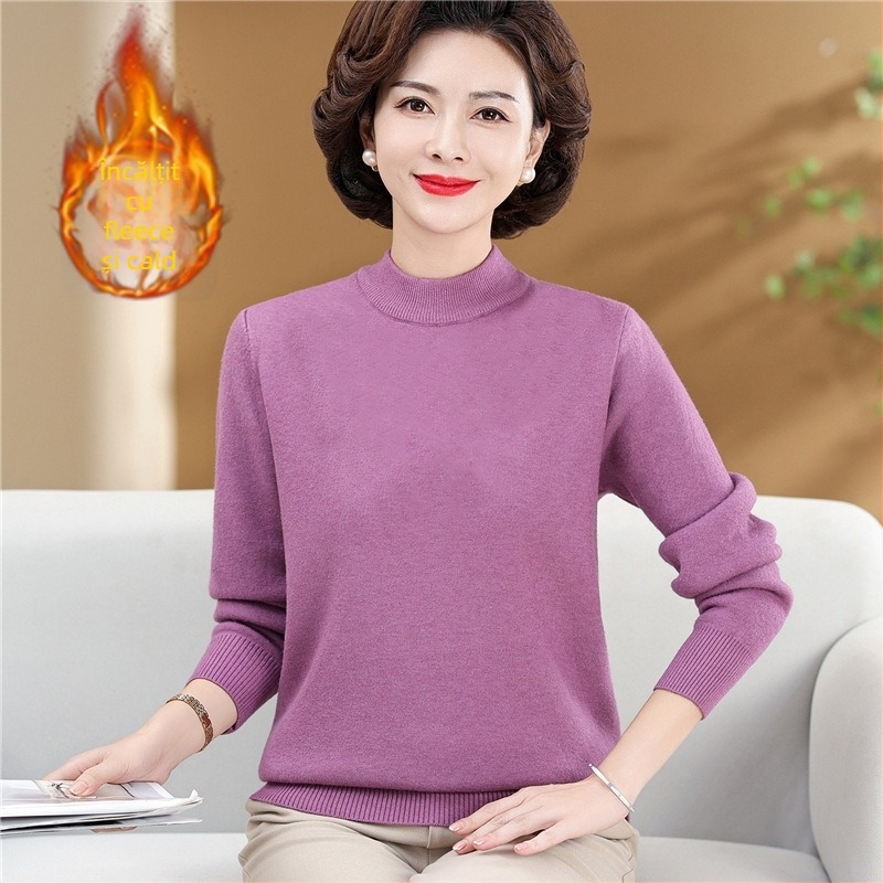 Pulover damă cu căptușeală de fleece și guler semiînalt (croială lejeră, mâneci lungi, poliester >95%)