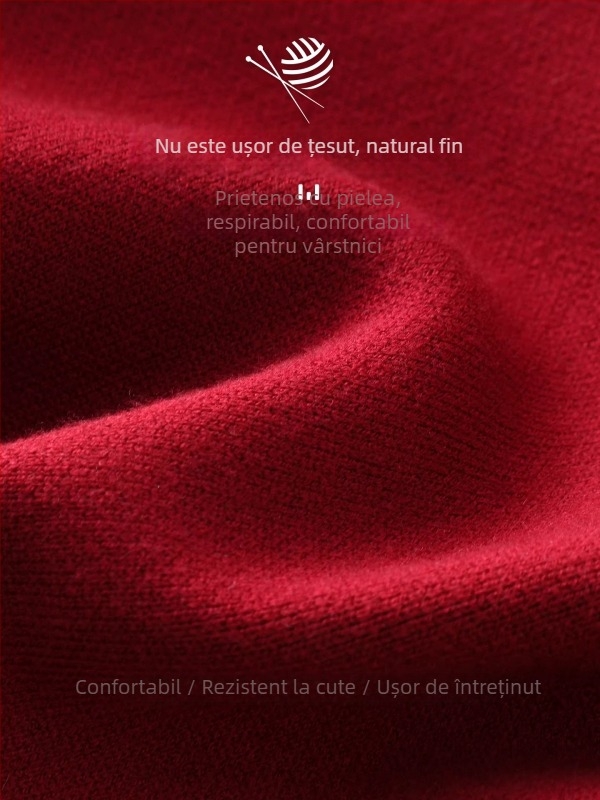 Set din două piese tricotat, brodat, model floral vegetal, guler rotund, mâneci lungi