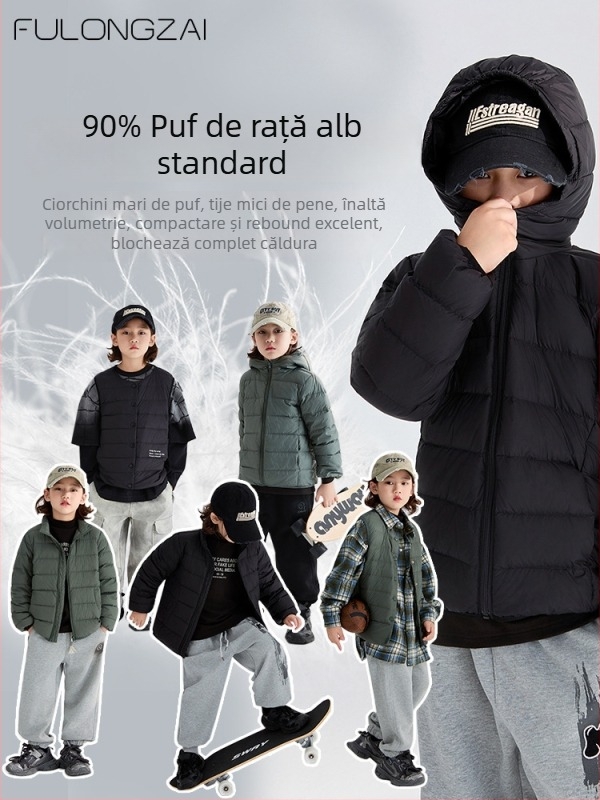 Jachetă pentru copii, unisex, stil coreean, umplutură din puf de rață alb, pentru iarnă, pentru copii de peste 8 ani (peste 140 cm)