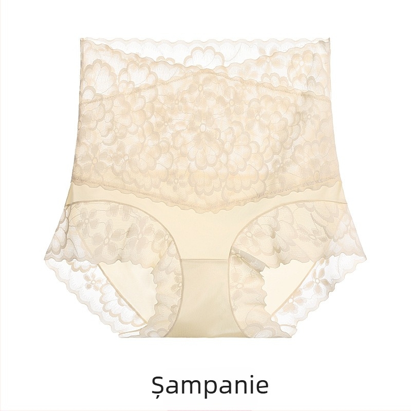 Chiloți din dantelă cu talie înaltă, respirabili, căptușeală din mătase Mulberry în zona intimă