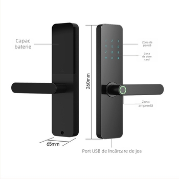 Încuietoare inteligentă – Model F7P; stocare amprente 100; timp de scanare 0,1 s; rată de acceptare falsă <0,1%; viață > 500.000 cicluri
