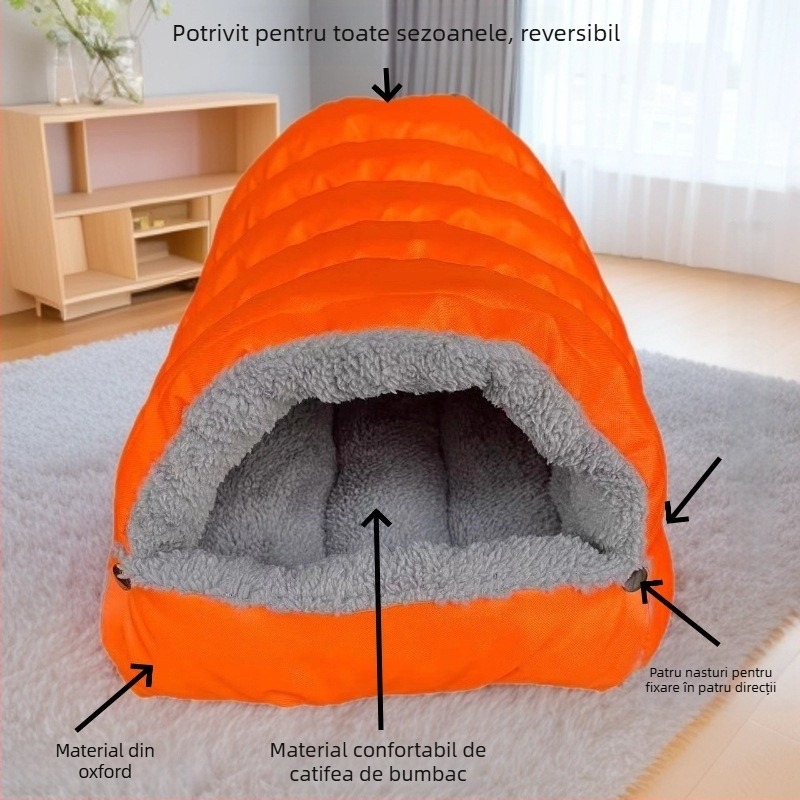 Cuib pentru pisici — pluș, design semiînchis, căldură pentru toate sezoanele