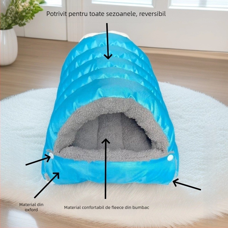 Cuib pentru pisici — pluș, design semiînchis, căldură pentru toate sezoanele