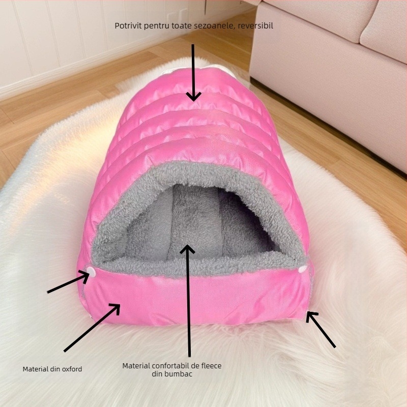 Cuib pentru pisici — pluș, design semiînchis, căldură pentru toate sezoanele
