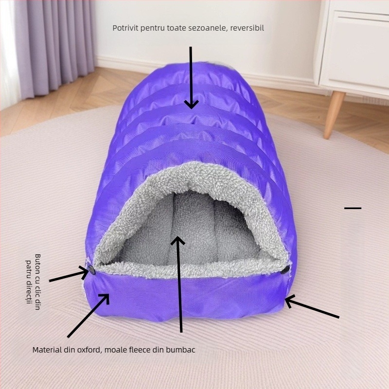 Cuib pentru pisici — pluș, design semiînchis, căldură pentru toate sezoanele