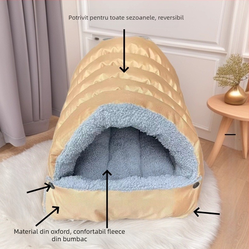Cuib pentru pisici — pluș, design semiînchis, căldură pentru toate sezoanele