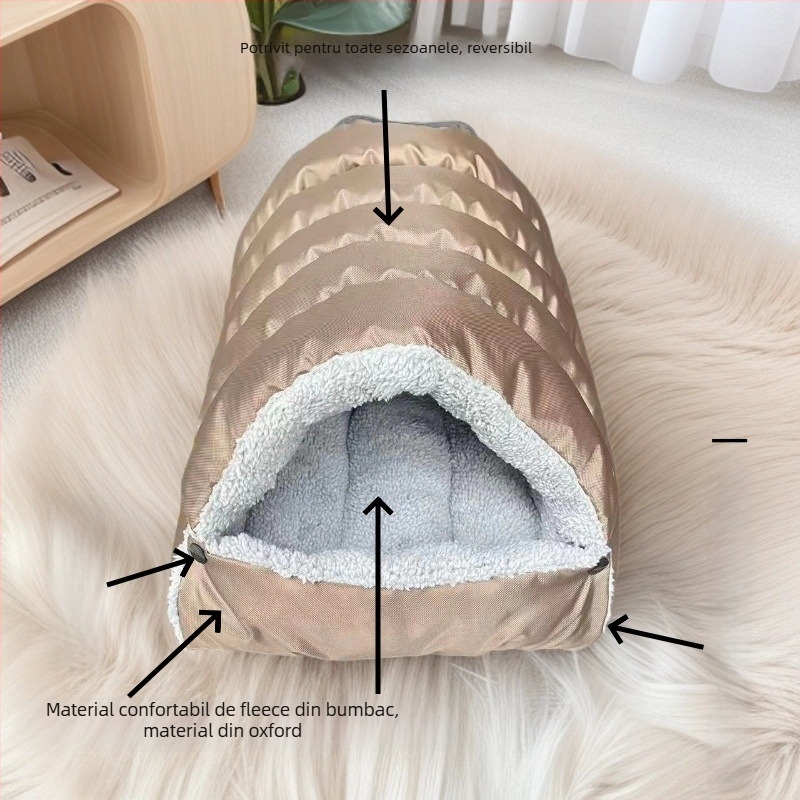 Cuib pentru pisici — pluș, design semiînchis, căldură pentru toate sezoanele