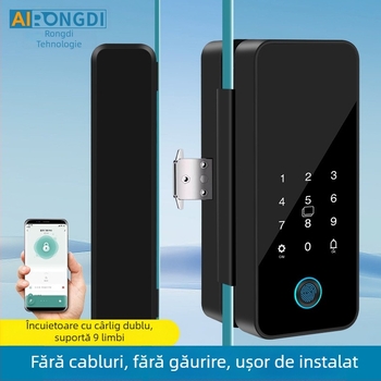 Încuietoare inteligentă pentru ușă de sticlă cu control prin Tuya App, amprentă și parolă, pentru uși de birou cu cadru sau fără cadru, pentru uși simple sau duble