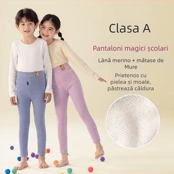 Pantaloni pentru copii din mătase Mulberry pentru primăvară-toamnă, subțiri, talie înaltă, căptușeală elastică din velur de lână, calzi pentru băieți și fete (specificații: material principal - mătase Mulberry; numele țesăturii - lână; conținutul principal
