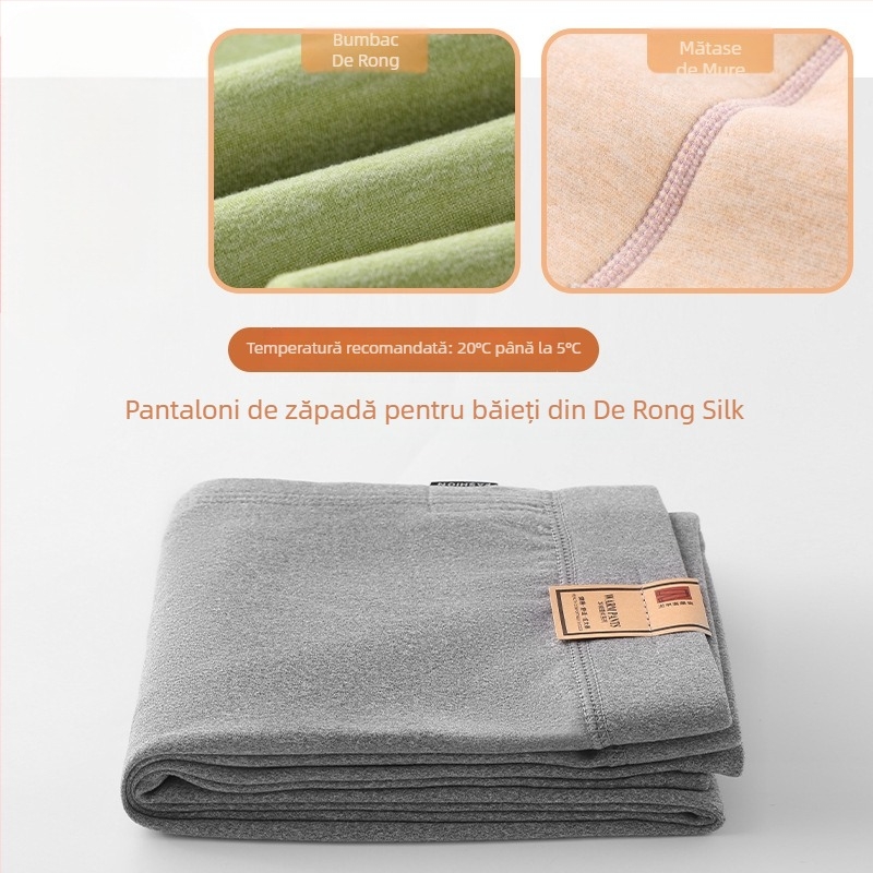 Pantaloni pentru copii din mătase Mulberry pentru primăvară-toamnă, subțiri, talie înaltă, căptușeală elastică din velur de lână, calzi pentru băieți și fete (specificații: material principal - mătase Mulberry; numele țesăturii - lână; conținutul principal