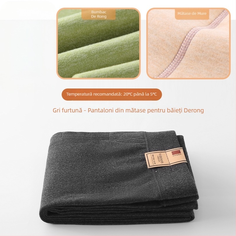 Pantaloni pentru copii din mătase Mulberry pentru primăvară-toamnă, subțiri, talie înaltă, căptușeală elastică din velur de lână, calzi pentru băieți și fete (specificații: material principal - mătase Mulberry; numele țesăturii - lână; conținutul principal