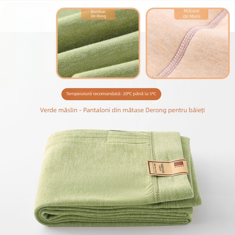 Pantaloni pentru copii din mătase Mulberry pentru primăvară-toamnă, subțiri, talie înaltă, căptușeală elastică din velur de lână, calzi pentru băieți și fete (specificații: material principal - mătase Mulberry; numele țesăturii - lână; conținutul principal