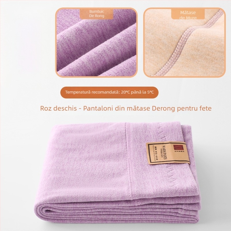 Pantaloni pentru copii din mătase Mulberry pentru primăvară-toamnă, subțiri, talie înaltă, căptușeală elastică din velur de lână, calzi pentru băieți și fete (specificații: material principal - mătase Mulberry; numele țesăturii - lână; conținutul principal