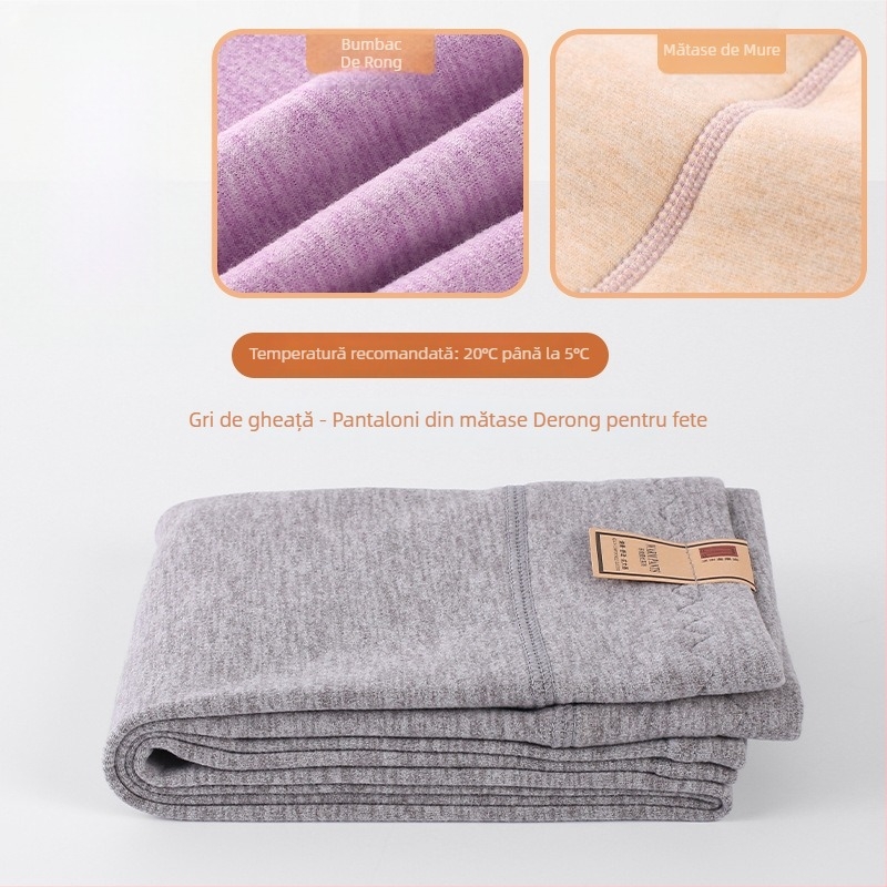 Pantaloni pentru copii din mătase Mulberry pentru primăvară-toamnă, subțiri, talie înaltă, căptușeală elastică din velur de lână, calzi pentru băieți și fete (specificații: material principal - mătase Mulberry; numele țesăturii - lână; conținutul principal