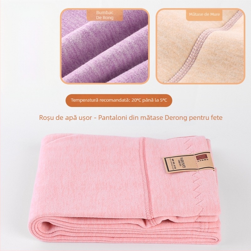 Pantaloni pentru copii din mătase Mulberry pentru primăvară-toamnă, subțiri, talie înaltă, căptușeală elastică din velur de lână, calzi pentru băieți și fete (specificații: material principal - mătase Mulberry; numele țesăturii - lână; conținutul principal