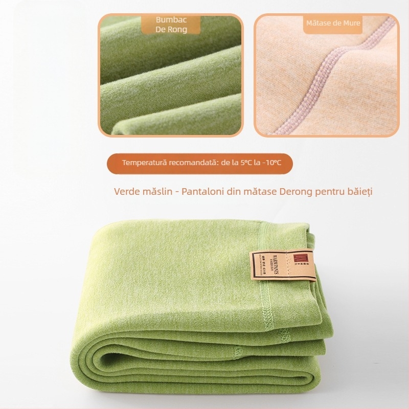 Pantaloni pentru copii din mătase Mulberry pentru primăvară-toamnă, subțiri, talie înaltă, căptușeală elastică din velur de lână, calzi pentru băieți și fete (specificații: material principal - mătase Mulberry; numele țesăturii - lână; conținutul principal