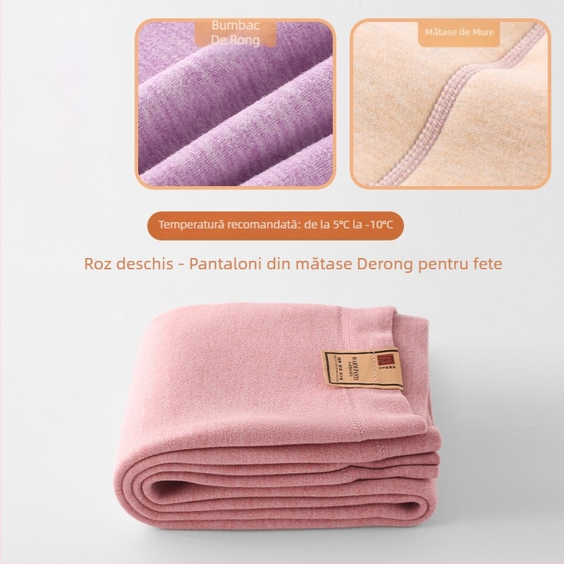 Pantaloni pentru copii din mătase Mulberry pentru primăvară-toamnă, subțiri, talie înaltă, căptușeală elastică din velur de lână, calzi pentru băieți și fete (specificații: material principal - mătase Mulberry; numele țesăturii - lână; conținutul principal