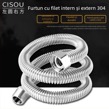 Furtun flexibil din oțel inoxidabil 304, cu filet intern și extern, pentru alimentare boiler și toaletă; 1,6 MPa; 100°C; conectare filetată