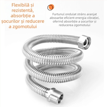 Furtun flexibil din oțel inoxidabil 304, cu filet intern și extern, pentru alimentare boiler și toaletă; 1,6 MPa; 100°C; conectare filetată