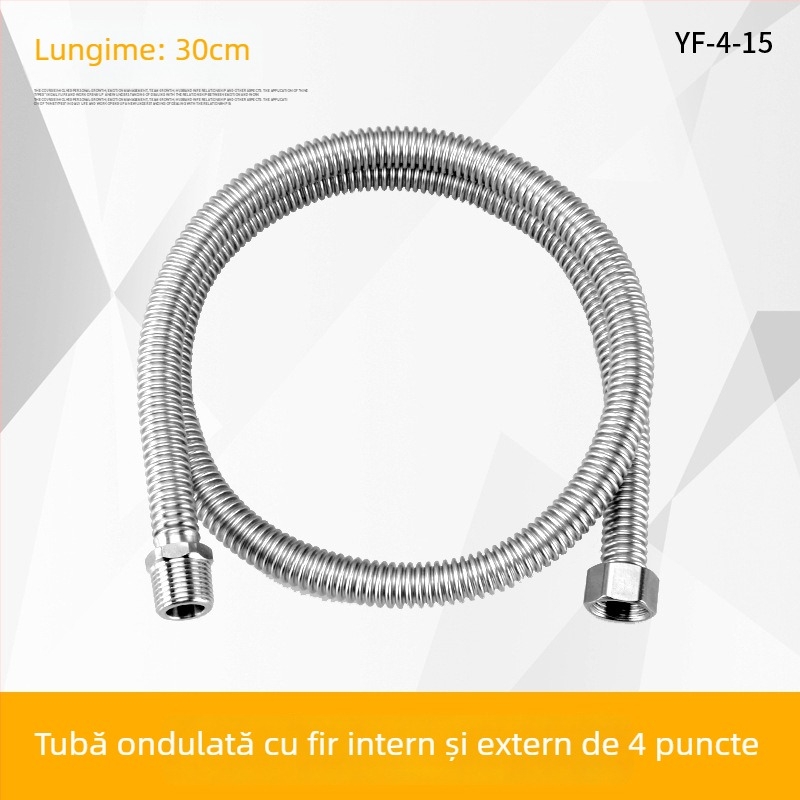 Furtun flexibil din oțel inoxidabil 304, cu filet intern și extern, pentru alimentare boiler și toaletă; 1,6 MPa; 100°C; conectare filetată