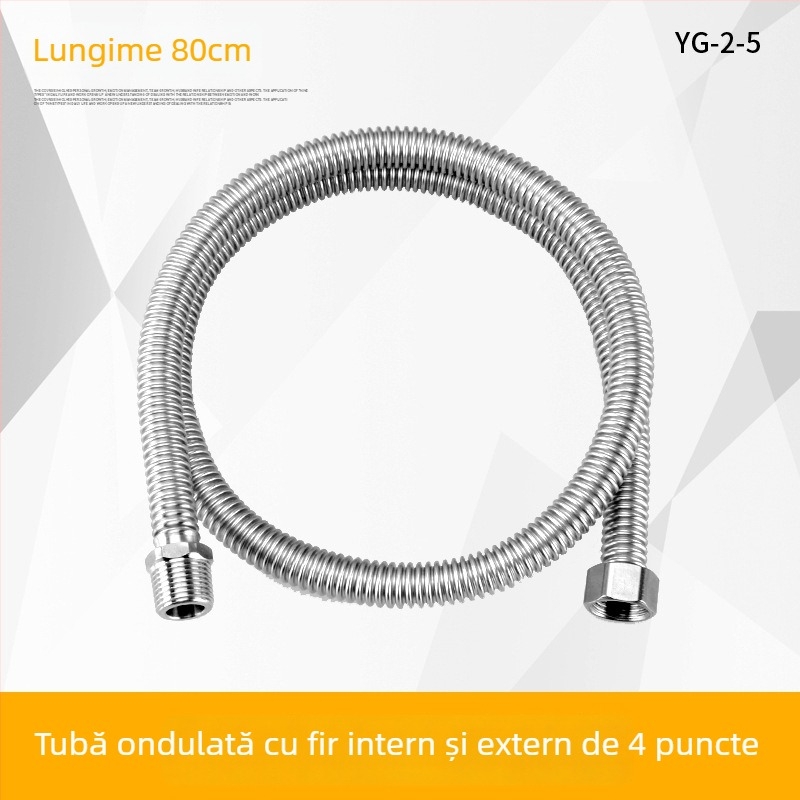 Furtun flexibil din oțel inoxidabil 304, cu filet intern și extern, pentru alimentare boiler și toaletă; 1,6 MPa; 100°C; conectare filetată