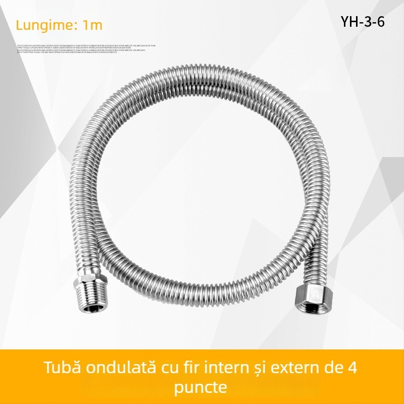 Furtun flexibil din oțel inoxidabil 304, cu filet intern și extern, pentru alimentare boiler și toaletă; 1,6 MPa; 100°C; conectare filetată