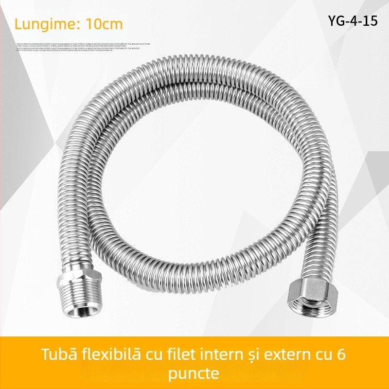 Furtun flexibil din oțel inoxidabil 304, cu filet intern și extern, pentru alimentare boiler și toaletă; 1,6 MPa; 100°C; conectare filetată