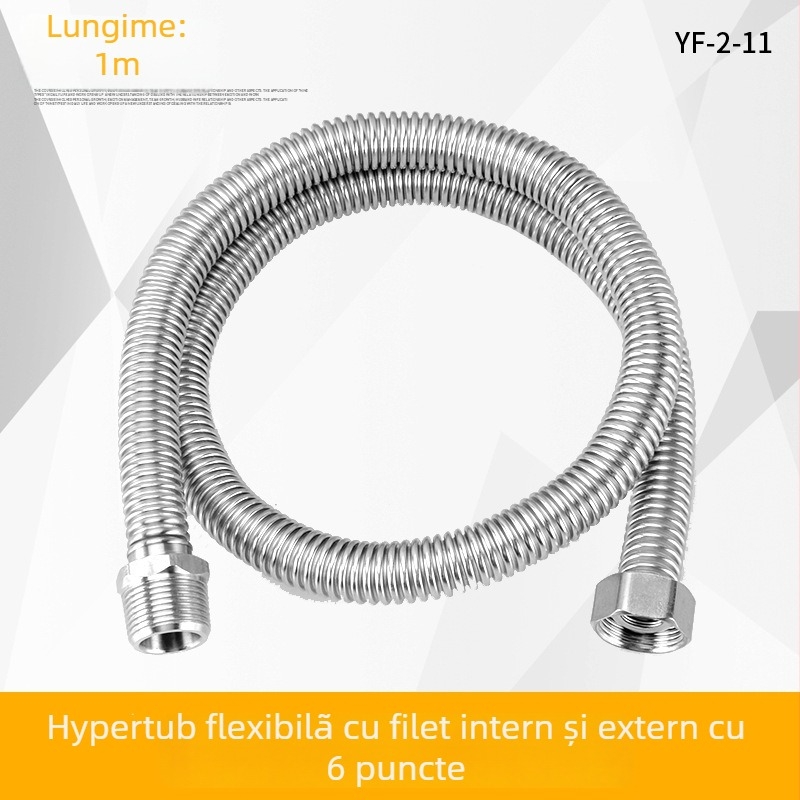 Furtun flexibil din oțel inoxidabil 304, cu filet intern și extern, pentru alimentare boiler și toaletă; 1,6 MPa; 100°C; conectare filetată