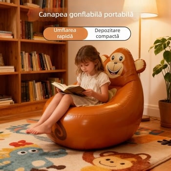 Canapea gonflabilă, portabilă, ușor de transportat, PVC cu acoperire catifelată, pentru copii, model Ktsf