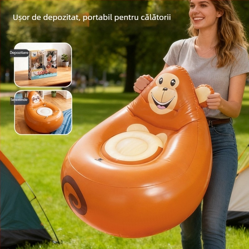 Canapea gonflabilă, portabilă, ușor de transportat, PVC cu acoperire catifelată, pentru copii, model Ktsf