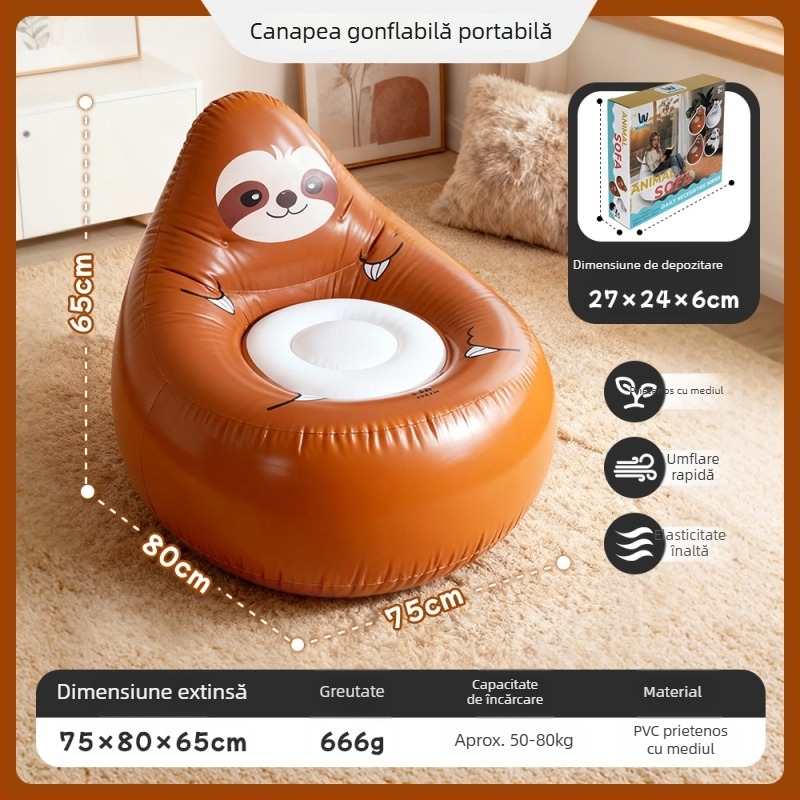 Canapea gonflabilă, portabilă, ușor de transportat, PVC cu acoperire catifelată, pentru copii, model Ktsf