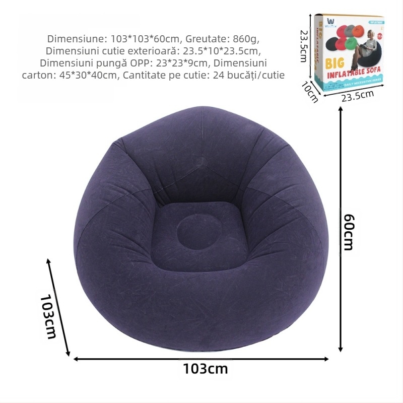 Canapea gonflabilă, portabilă, ușor de transportat, PVC cu acoperire catifelată, pentru copii, model Ktsf