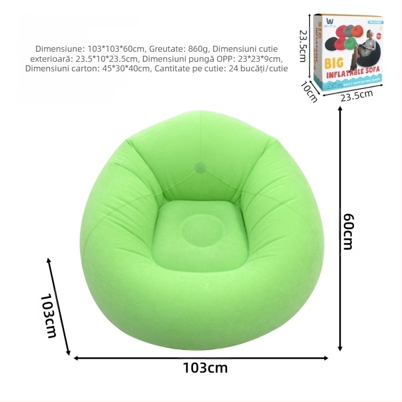 Canapea gonflabilă, portabilă, ușor de transportat, PVC cu acoperire catifelată, pentru copii, model Ktsf