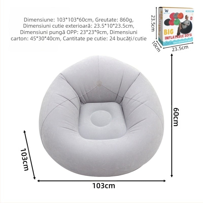 Canapea gonflabilă, portabilă, ușor de transportat, PVC cu acoperire catifelată, pentru copii, model Ktsf