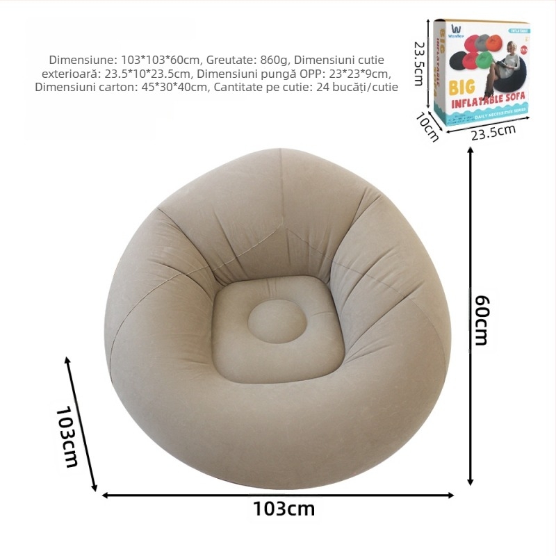 Canapea gonflabilă, portabilă, ușor de transportat, PVC cu acoperire catifelată, pentru copii, model Ktsf