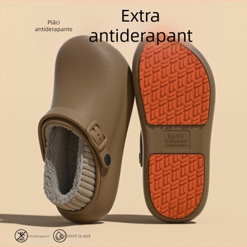 Papuci de iarnă unisex, cu suprafață PU, talpă PU, antiderapant și impermeabil, design îngroșat