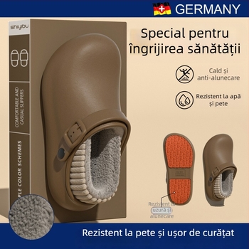 Papuci de iarnă unisex, cu suprafață PU, talpă PU, antiderapant și impermeabil, design îngroșat