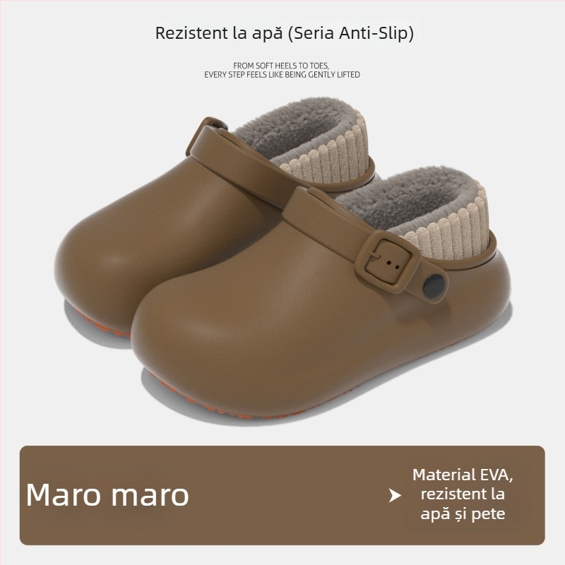 Papuci de iarnă unisex, cu suprafață PU, talpă PU, antiderapant și impermeabil, design îngroșat