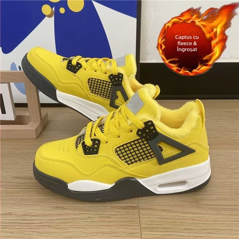 Pantofi de baschet pentru iarnă, partea superioară din PU artificial, talpă PU, șireturi, stil relaxat/exercițiu, unisex.