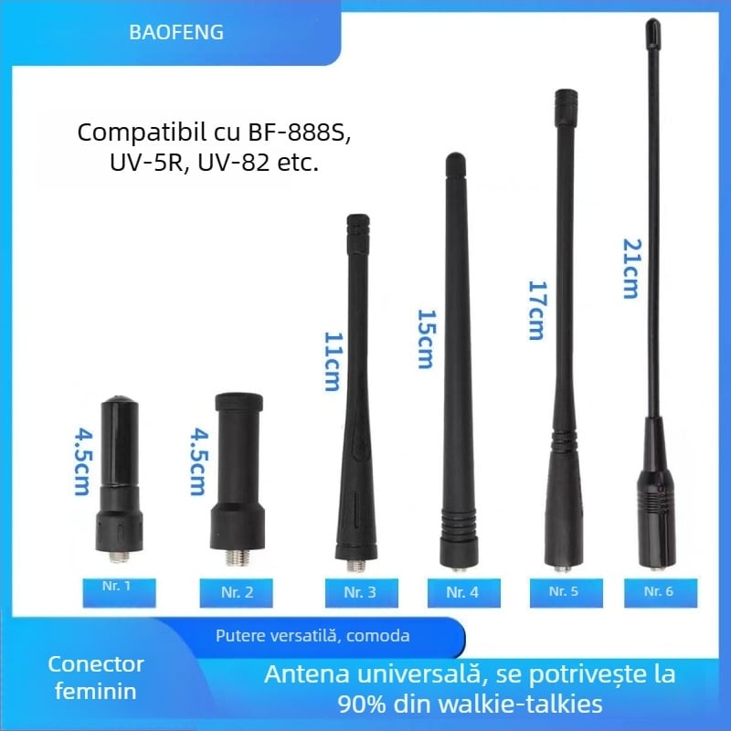 Antena pentru radio portabil cu conector SMA feminin, bandă dublă 136-174/400-520 MHz, rază 3-5 km, anti-interferență
