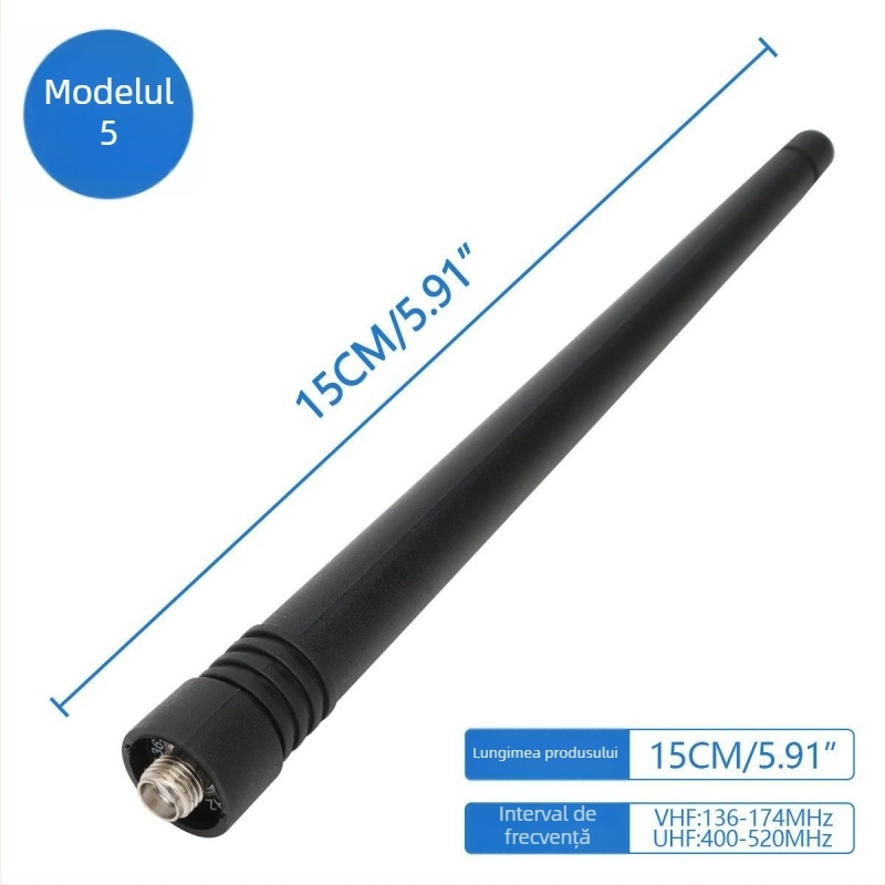 Antena pentru radio portabil cu conector SMA feminin, bandă dublă 136-174/400-520 MHz, rază 3-5 km, anti-interferență